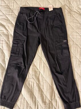 Guess Men's Black Cargo Joggers with Utility Pockets